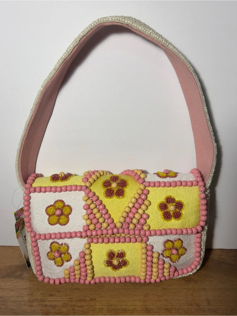 NWT Butter Blossom Boutique Beaded Floral Shoulder Bag Y2K Pink White Yellow